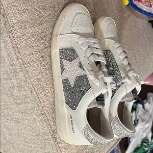 Vintage Havana White Sneakers with Silver Glitter Star Accents